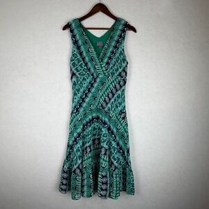 Rabbit rabbit Rabbit Designs Faux Wrap Dress Womens 12 Green Ikat Print Boho